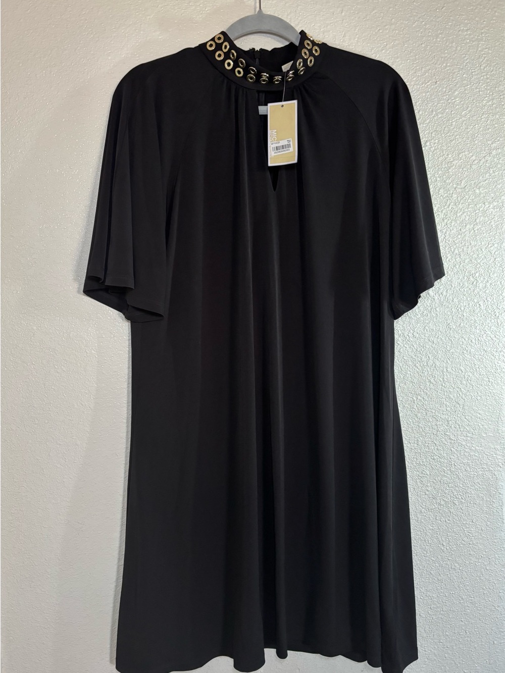 NWT Michael Kors Grommet Neck Keyhole Dress Size L Black Trapeze Swing